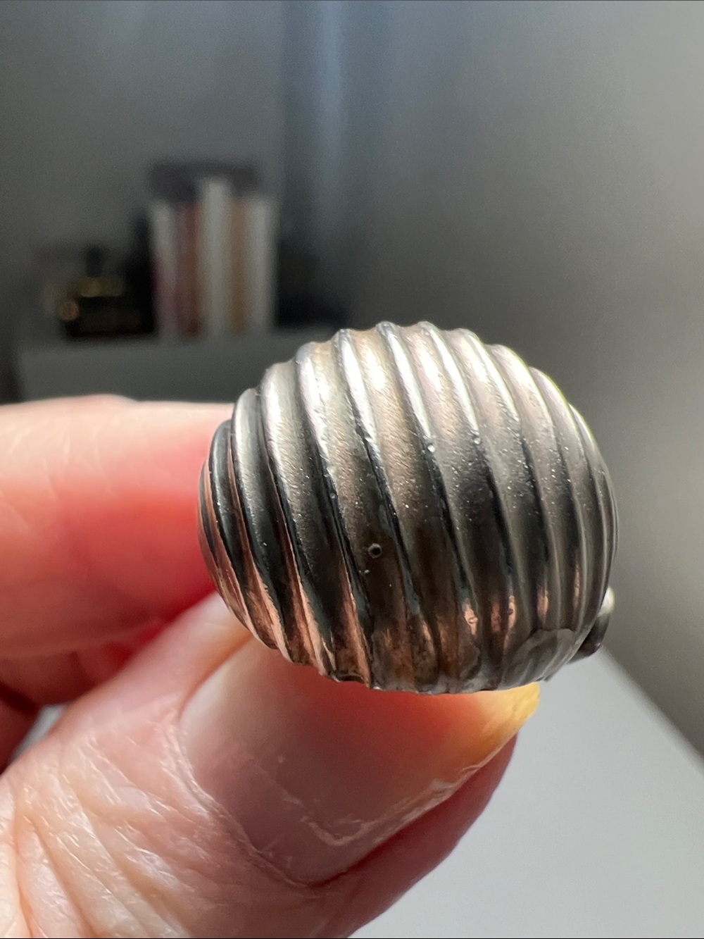 Ribbed Domed Silver-Tone Statement Ring - Vintage